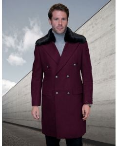 Burgundy Jacket Men's Coat Fur Collar