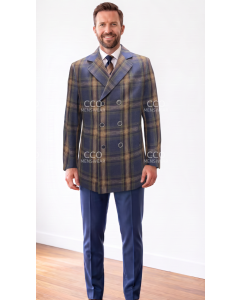 Blue Plaid Coat Mens Jackets Double Breasted