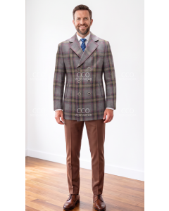 Grey Plaid Coat Mens Jackets Double Breasted