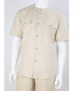 Apollo King Men's Short Sleeve Linen Casual Shirt - No Collar