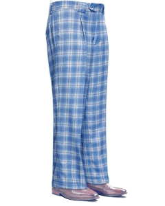 Statement Men's Outlet 100% Wool Pant - Wide Leg Plaid Slacks