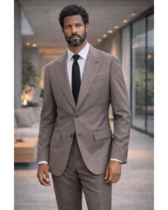 Taupe Tailored Suit Peak Lapel 
