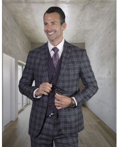 Statement Men's 100% Wool 3 Piece Suit - Bold Plaid