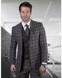 Statement Men's Outlet 100% Wool 3 Piece Suit - Bold Plaid