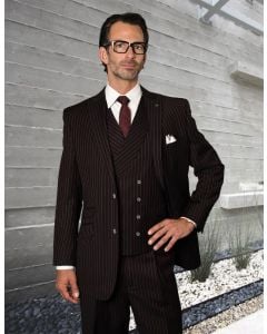 Statement Men's 3 Piece 100% Wool Fashion Outlet Suit - Bold Pinstripe