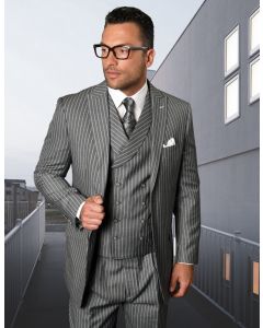 Statement Men's 3 Piece 100% Wool Fashion Outlet Suit - Bold Pinstripe