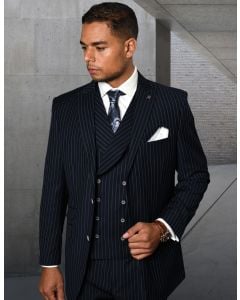 Statement Men's 3 Piece 100% Wool Fashion Outlet Suit - Bold Pinstripe