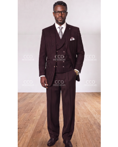 Statement Men's 3 Piece 100% Wool Fashion Outlet Suit - Bold Pinstripe