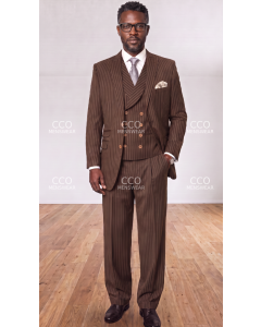 Brown Suits Mens 3 Piece Wool Suit