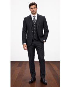Black Pinstripe Suit Men's 3 Piece Suits