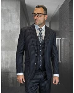 Black Pinstripe Suit Men's 3 Piece Suits