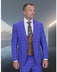 Statement Men's Outlet 3 Piece 100% Wool Modern Fit Suit - Solid Scoop Vest