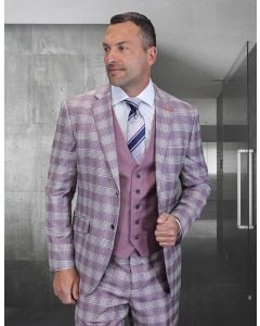 Statement Men's 3 Piece 100% Wool Modern Fit Suit - Coordinating Solid Color Vest
