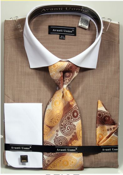 Avanti Uomo Men's Outlet French Cuff Dress Shirt Set - Textured Solid