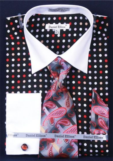 Daniel Ellissa Men's Outlet French Cuff Dress Shirt Set - Multi Polka Dot