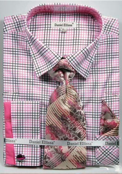Daniel Ellissa Men's Outlet French Cuff Dress Shirt Set - Graph Checker