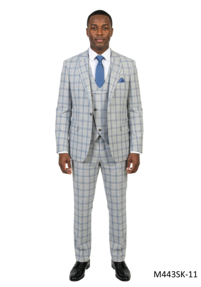Light Blue Suit Men's Slim Fit Suits Windowpane Plaid