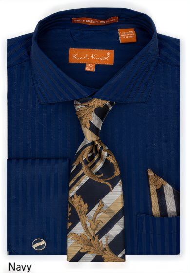 Karl Knox Men's French Cuff Shirt Set - Subtle Stripe