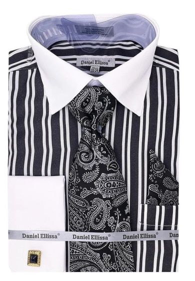 Daniel Ellissa Men's French Cuff Shirt Set - Twin Stripes