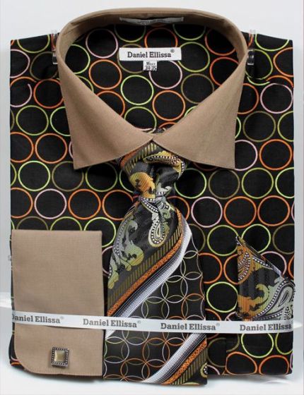 Daniel Ellissa Men's Outlet French Cuff Dress Shirt Set - Printed Circles