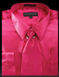 Fuchsia Men Shirts Satin Shirt for Men Tie and Handkerchief