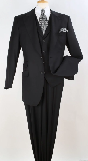 Apollo King Men's Outlet 100% Wool 3pc Fashion Suit - Stylish Peak Lapel