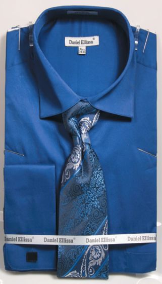 Daniel Ellissa Men's 100% Cotton French Cuff Shirt Set - Solid