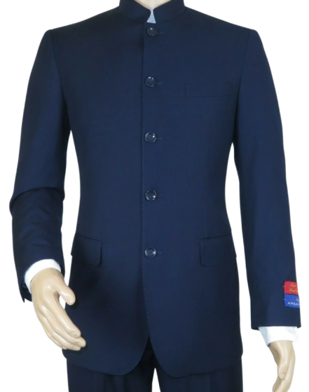 Apollo King Burgundy Mandarin Collar Safari Suit