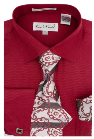Karl Knox Men's French Cuff Shirt Set - Hollow Jacquard