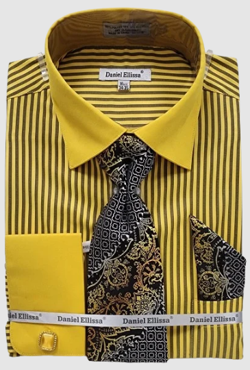 Daniel Ellissa Men's Outlet French Cuff Shirt Set - Dark Accents