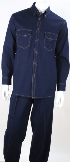 Royal Diamond Men's 2 Piece Long Sleeve Denim Walking Suit - Classic Denim