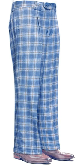 Statement Men's Outlet 100% Wool Pant - Wide Leg Plaid Slacks