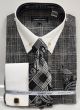Avanti Uomo Men's French Cuff Collar Bar Dress Shirt Set - Layered Windowpane