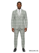 Grey Green Glen Plaid Suit Mens 3 Piece Suits Flat Front Pants with Expandable Waistband