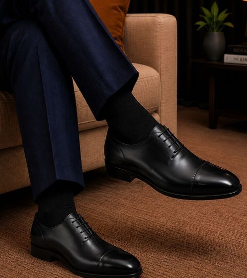 Mens Black Leather Dress Shoes Cap Toe Shoe