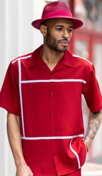 Montique Men's 2 Piece Short Sleeve Walking Suit - Crisp Windowpane