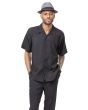Montique Men's 2 Piece Short Sleeve Walking Suit - Textured Solids