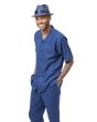 Montique Men's 2 Piece Short Sleeve Walking Suit - Textured Solids