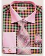 Fratello Men's French Cuff Dress Shirt Set - Vibrant Checker