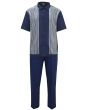 Silversilk Men's 2 Piece Short Sleeve Walking Suit - Patterned Stripes