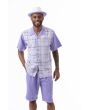 Montique Men's 2 Piece Short Set Walking Suit - Layered Windowpane