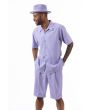 Montique Men's 2 Piece Short Set Walking Suit - Vertical Texture Stripes