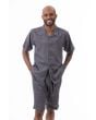 Montique Men's 2 Piece Short Set Walking Suit - Solid Grey