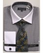 Avanti Uomo Men's French Cuff Dress Shirt Set - Herringbone