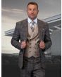 Statement Men's 100% Wool 3 Piece Suit - Textured Plaid