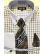 Avanti Uomo Men's Windowpane French Cuff Shirt Set - Collar Bar
