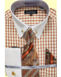 Avanti Uomo Men's Windowpane French Cuff Shirt Set - Collar Bar