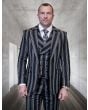 Statement Men's Outlet 3 Piece 100% Wool Suit - Bold Quad-Stripe