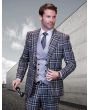 Statement Men's 100% Wool 3 Piece Suit - Plaid Color Contrast