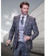 Statement Men's Outlet 100% Wool 3 Piece Suit - Plaid Color Contrast